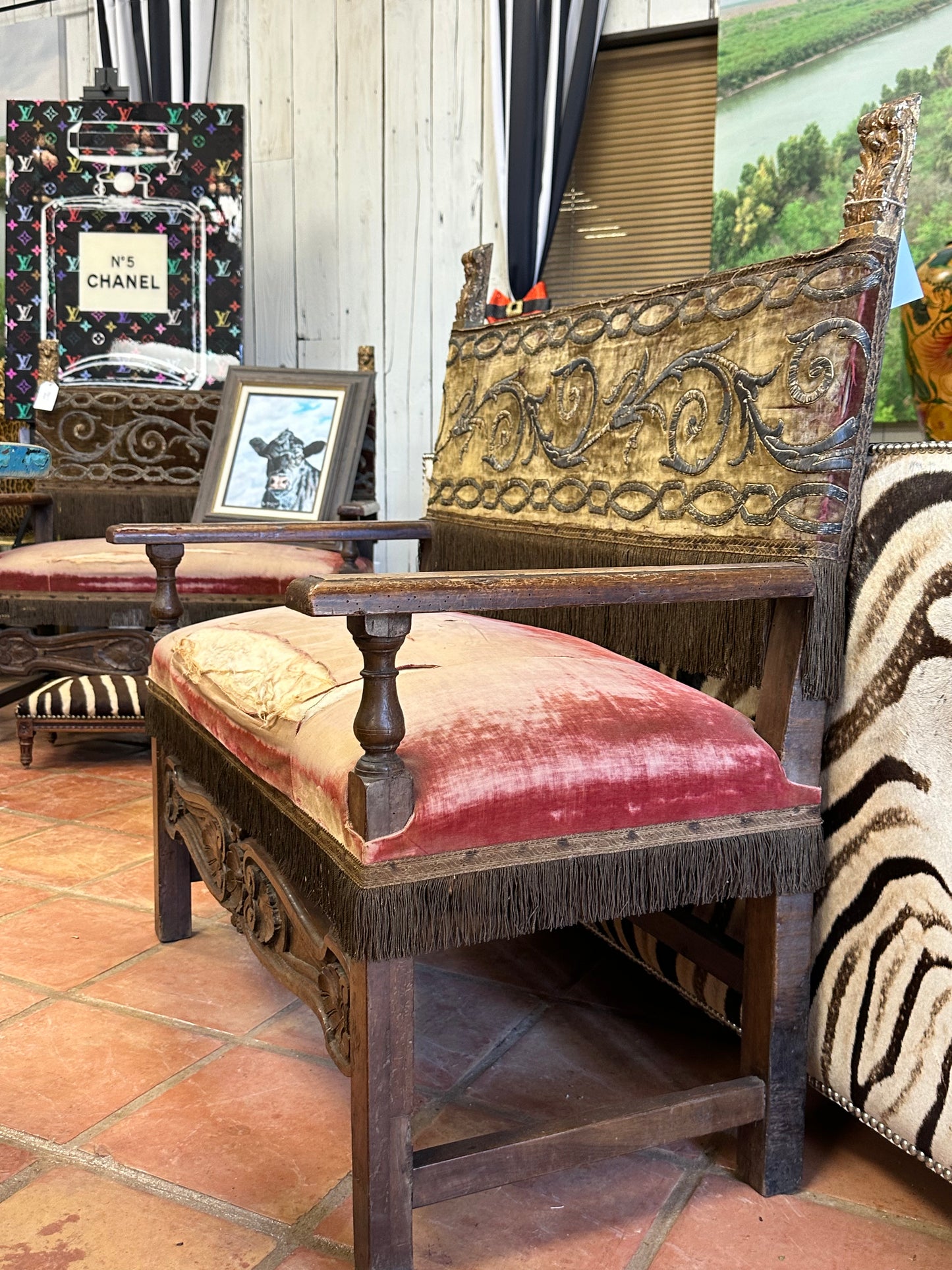 Spanish Embroidered Benches (sell as pair)