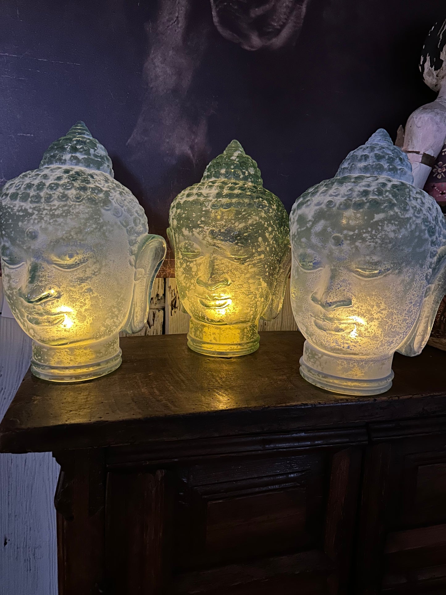 Etched Glass Buddha Heads